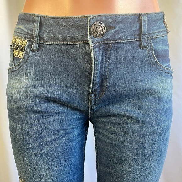 DESIGUAL BLUE STRETCH JEANS EMBROIDERED PATCHWORK DESIGN WASH JEANS PLUS SIZE 34 - Picture 5 of 13